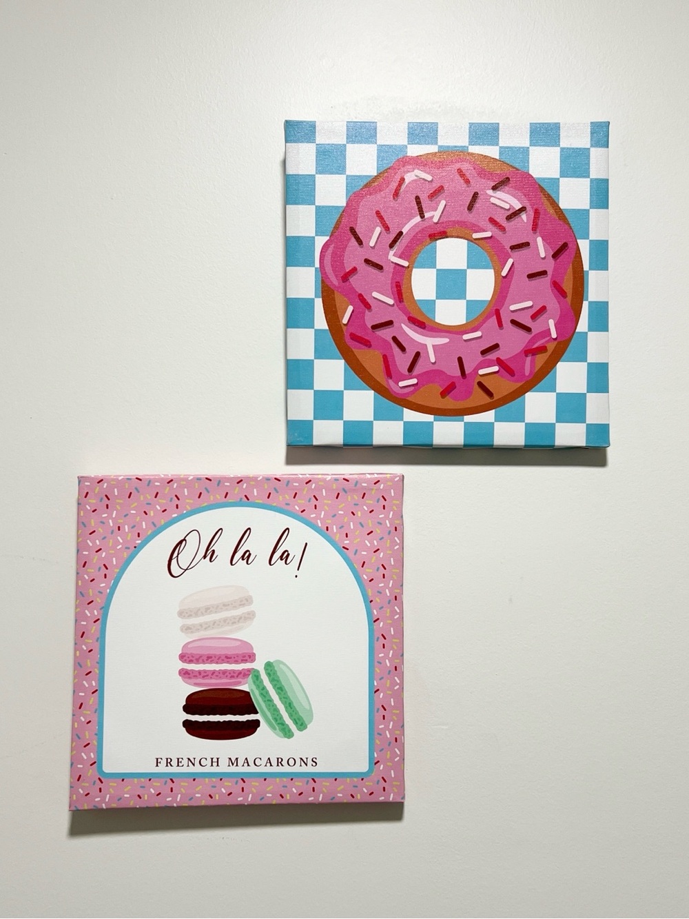 Pink Donut & Macarons Wall Art Canvas - Home Wall Decor